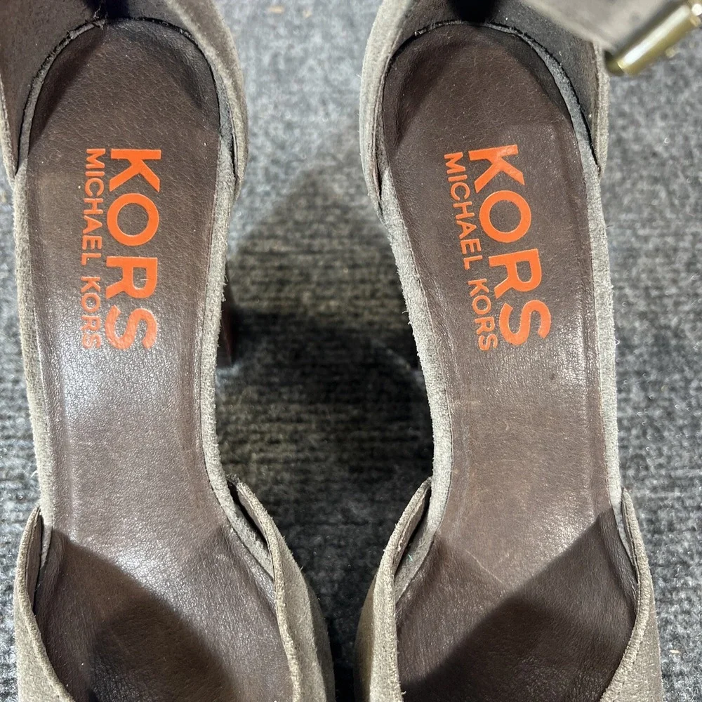 MICHAEL Michael Kors Brown Leather Suede Platform Ankle Strap Heels Size 5.5 M
